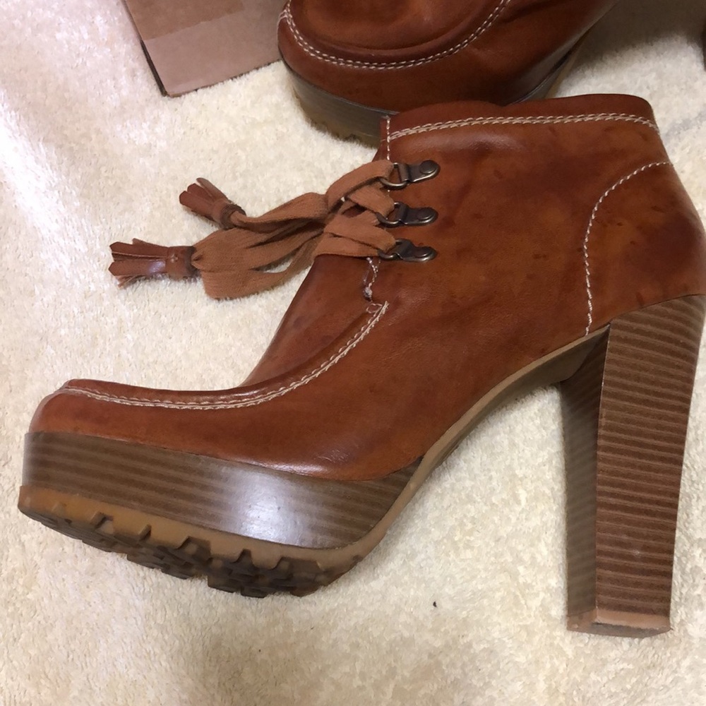 Mia Womens Brown Lace Up w/zipper Rubber soled 5” Heel Ankle Boots 10 Chunky - Picture 9 of 12